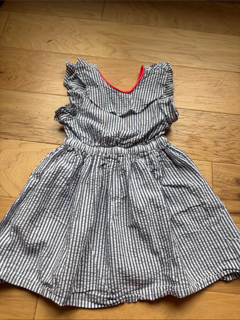 Crewcuts Navy and White Stripe Dress with Pink Trim